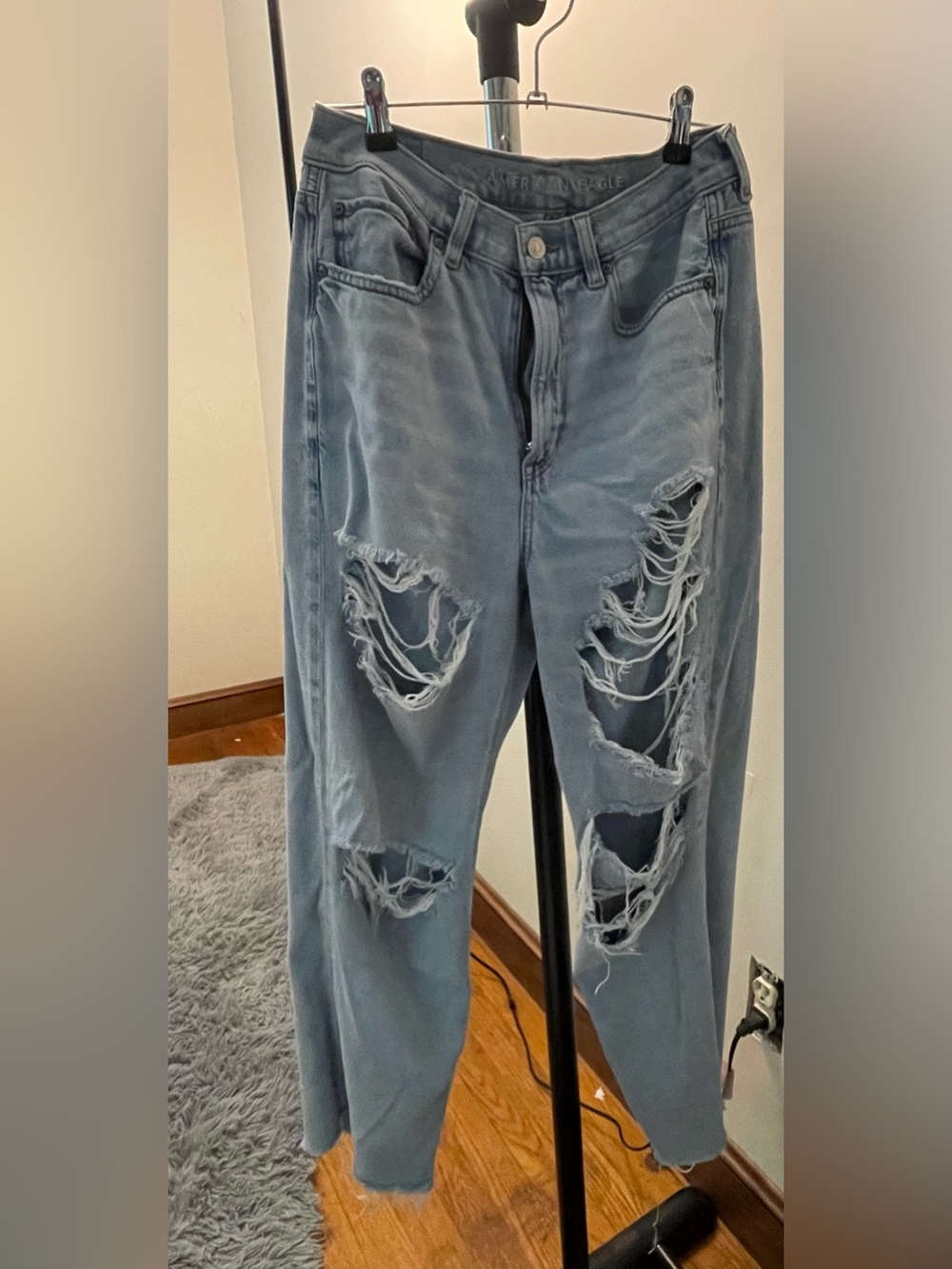 Women’s American Eagle Outfitters Light Blue Distressed Relaxed Baggy Jeans